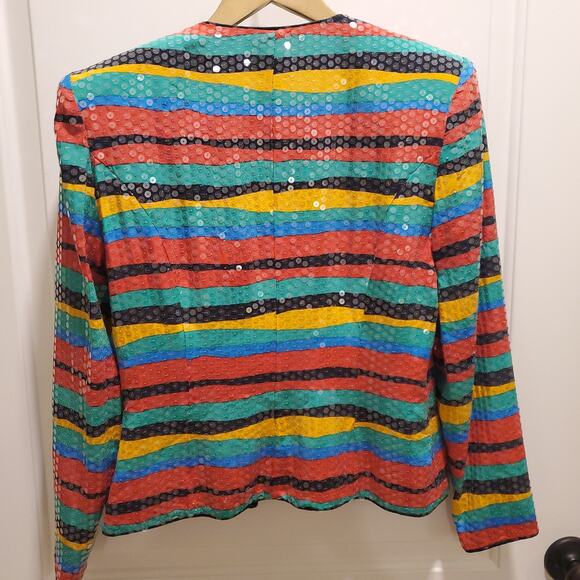 *Nipon Night* Silk Evening Jacket Bright Colors Beaded Clear Sequins Sz 8 Blazer - Picture 2 of 8